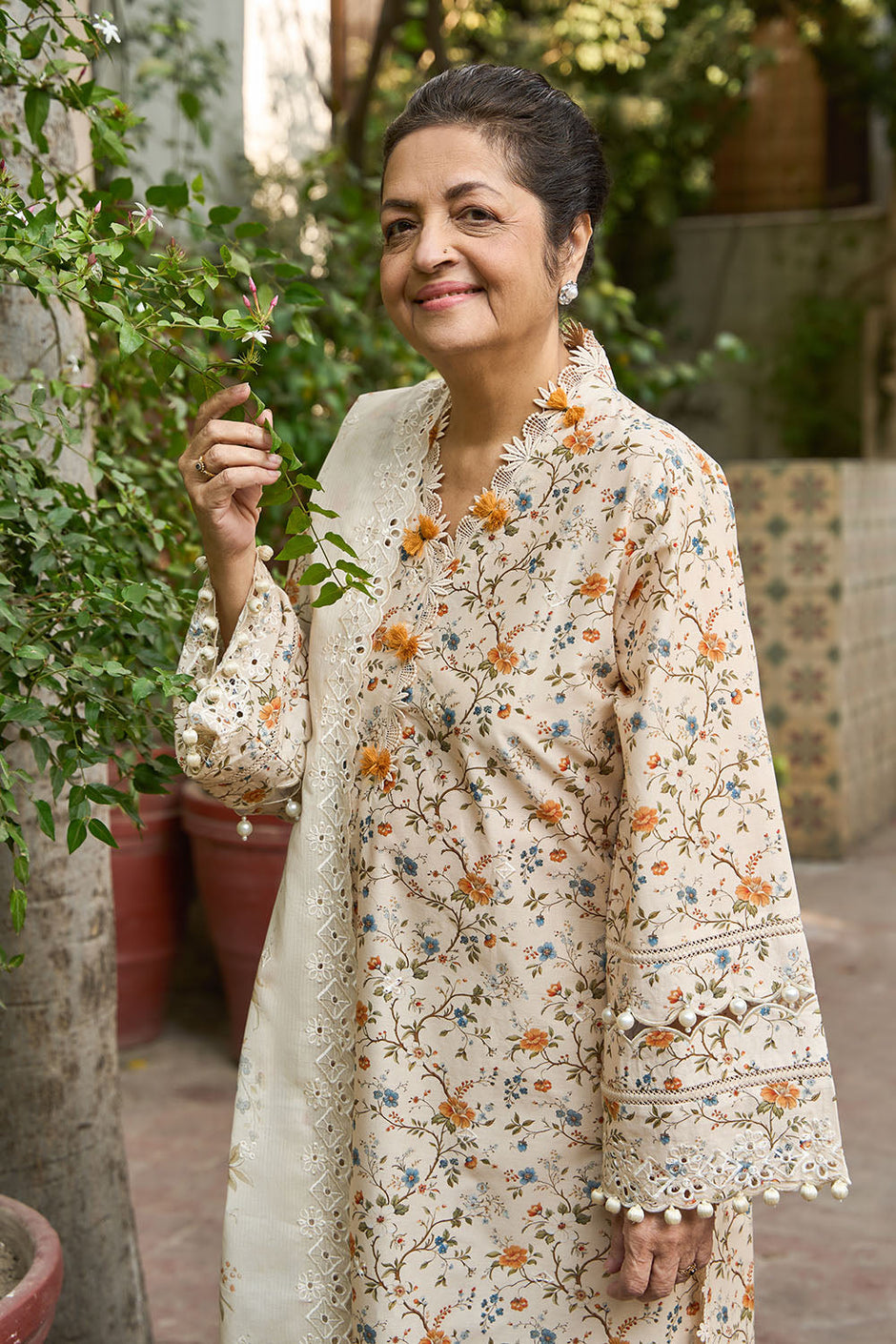 3 Piece Embroidered Printed Lawn Suit with Embroidered Denting Dupatta
