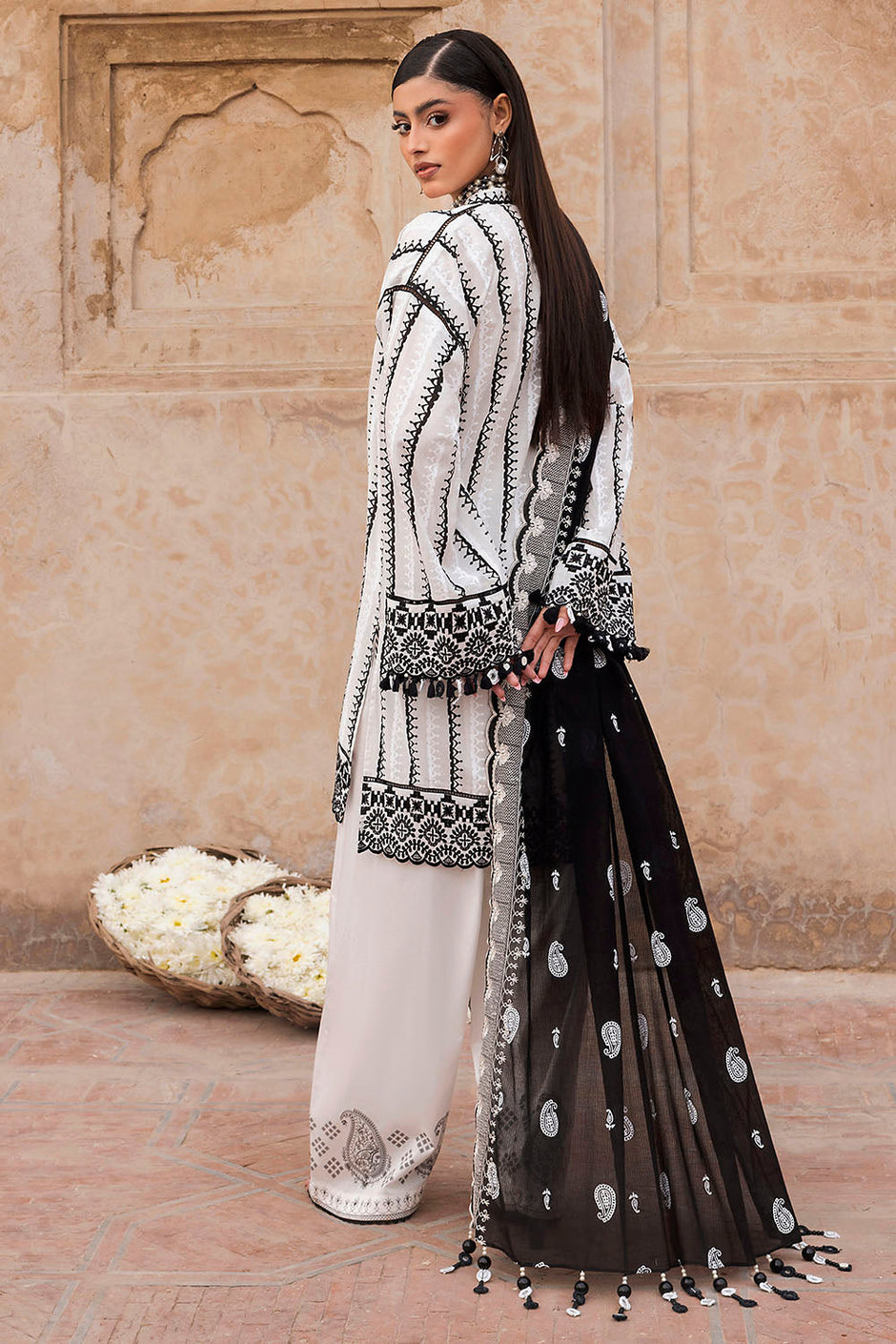 3 Piece Lacquer Printed Lawn Suit with Embroidered Lacquer Printed Denting Dupatta and Printed Trouser