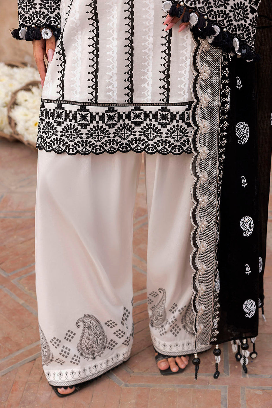 3 Piece Lacquer Printed Lawn Suit with Embroidered Lacquer Printed Denting Dupatta and Printed Trouser