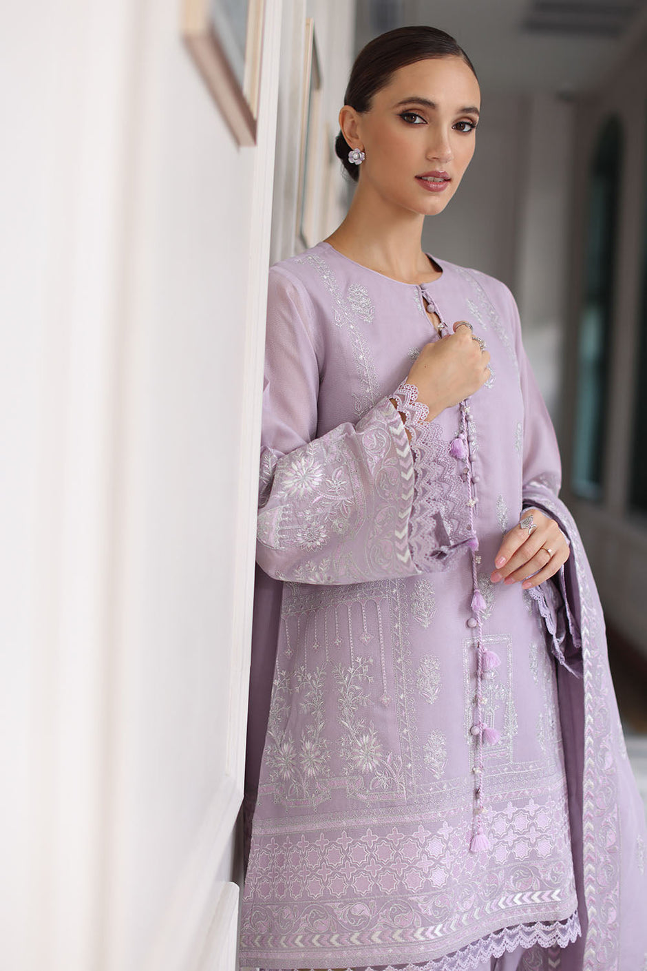 3 Piece Embroidered Raw Silk Suit