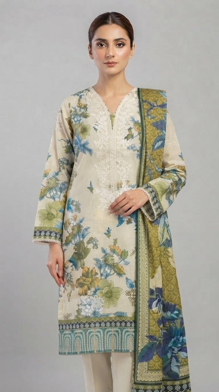 3Pc Embroidered Suit