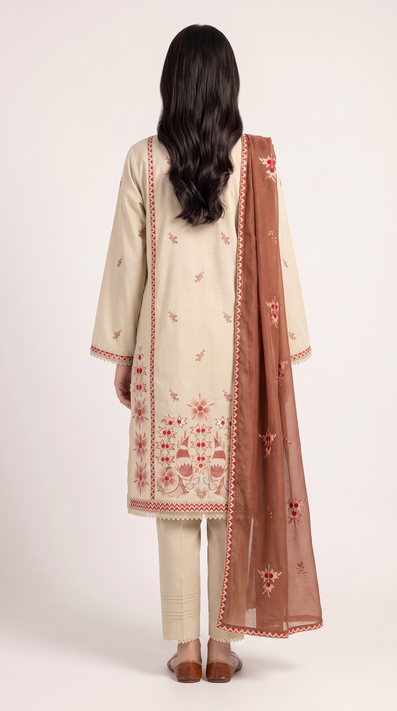 3Pc Embroidered Suit with Paper Cotton Dupatta