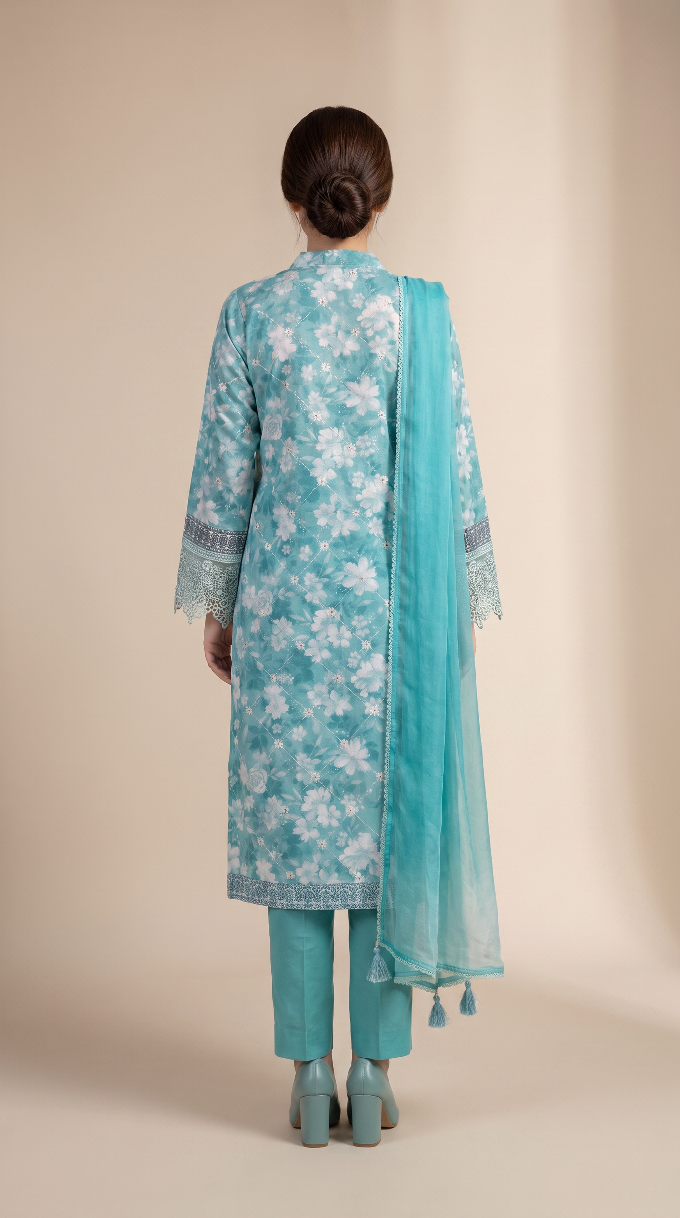 3Pc Embroidered Suit with Cotton Net Dupatta