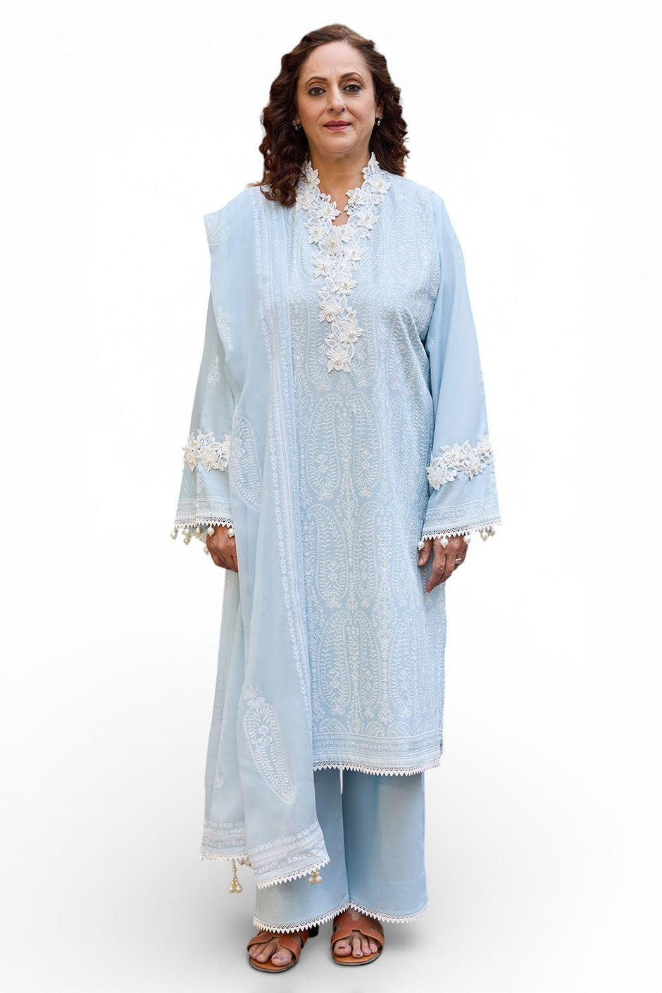 3 Piece Embroidered Lawn Suit with Lacquer Printed Chiffon Dupatta