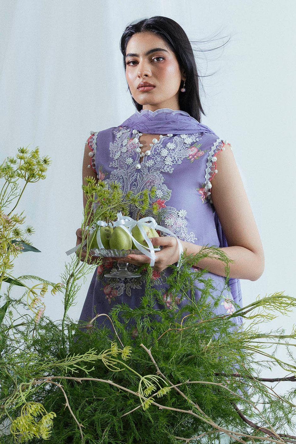 3 Piece Embroidered Lawn Suit with Neckline, Bunches and Chiffon Dupatta