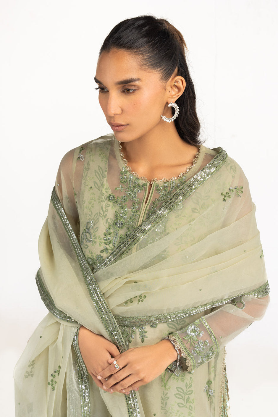 Organza Embroidered Shirt With Printed Inner And Embroidered Dupatta