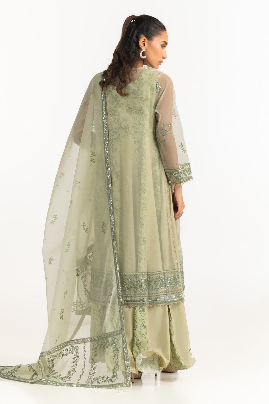 Organza Embroidered Shirt With Printed Inner And Embroidered Dupatta