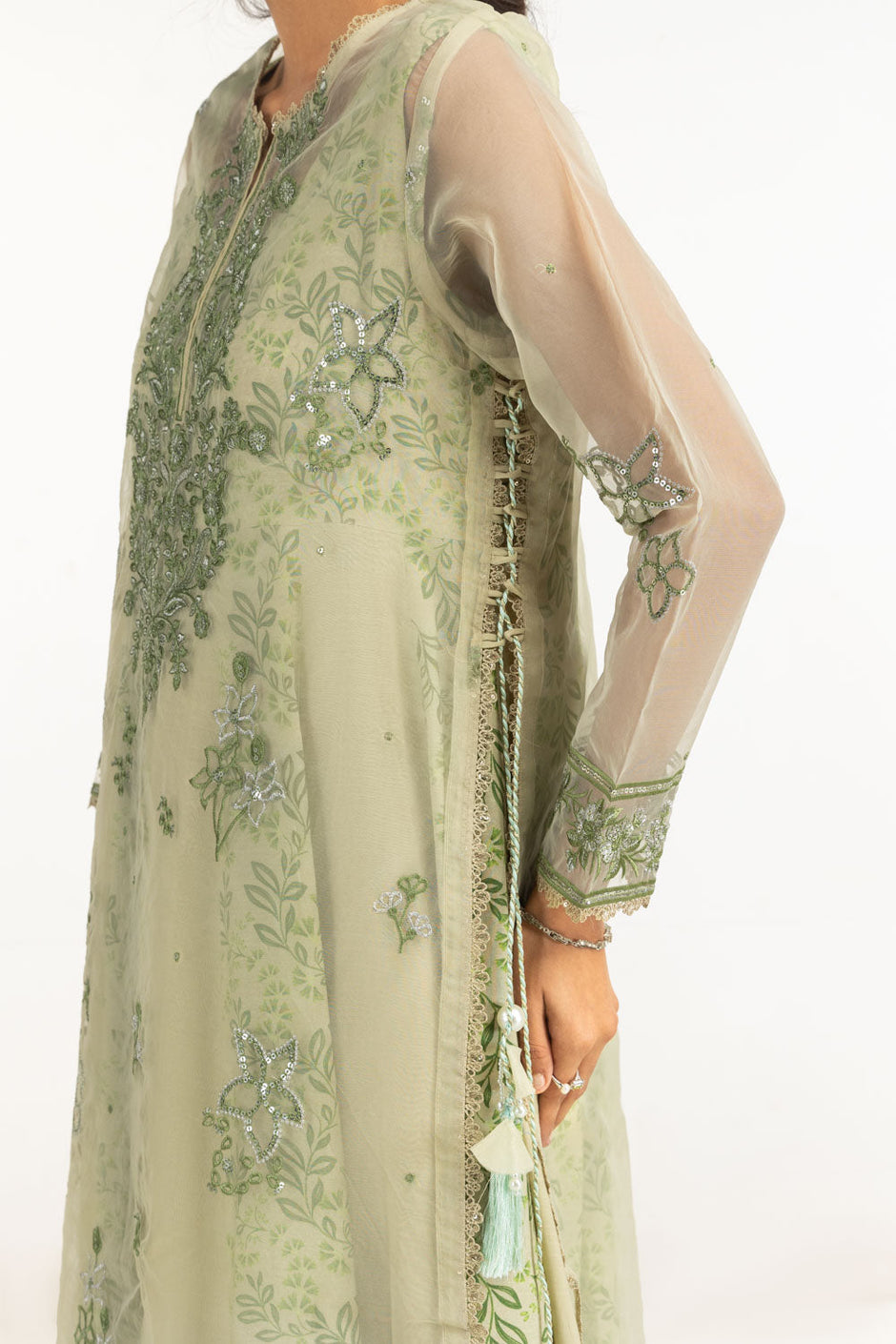 Organza Embroidered Shirt With Printed Inner And Embroidered Dupatta