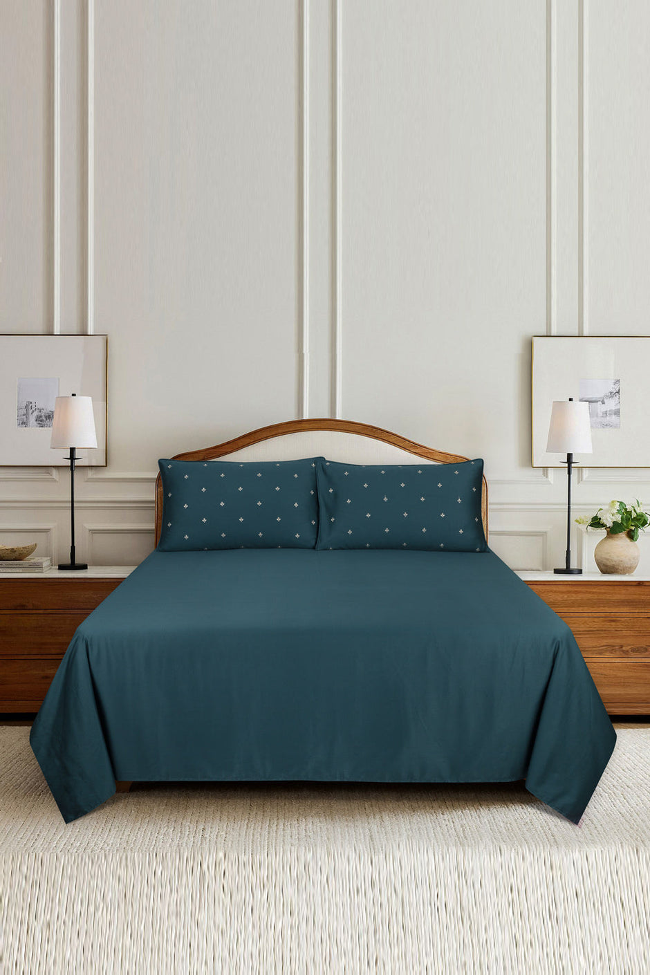 Pine Green T-200 Embroidered Bed Sheet Set