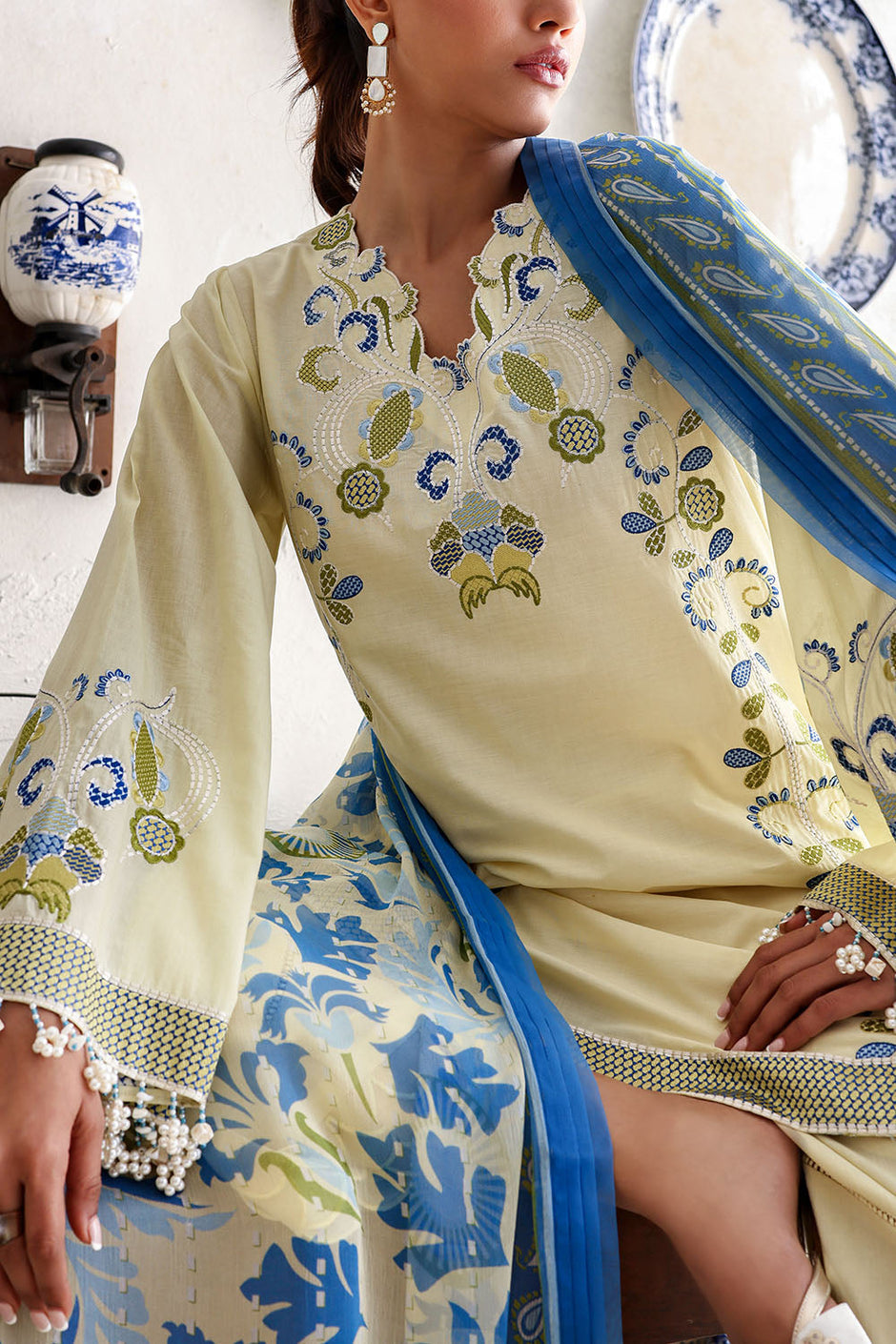 3 Piece Embroidered Lawn Suit with Chiffon Dupatta and Borders