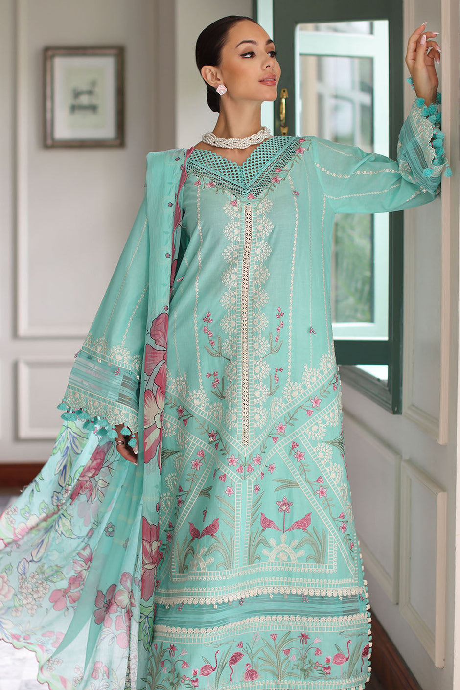 3 Piece Embroidered Lawn Suit with Chiffon Dupatta