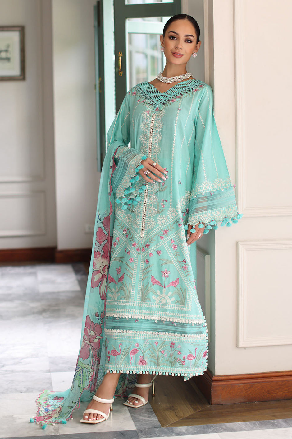 3 Piece Embroidered Lawn Suit with Chiffon Dupatta