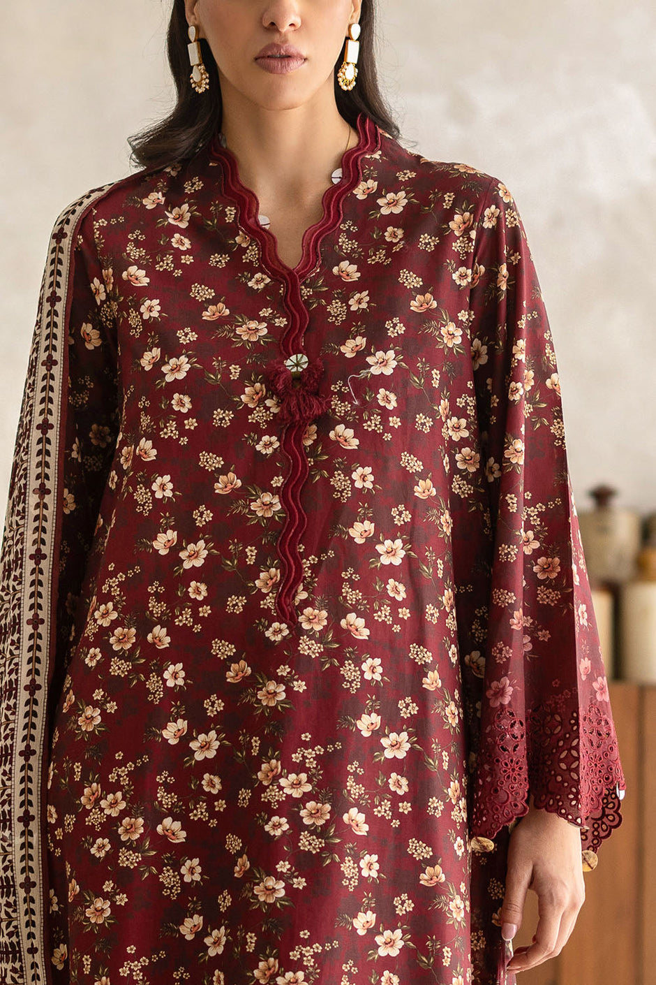 3 Piece Embroidered Printed Lawn Suit with Chiffon Dupatta