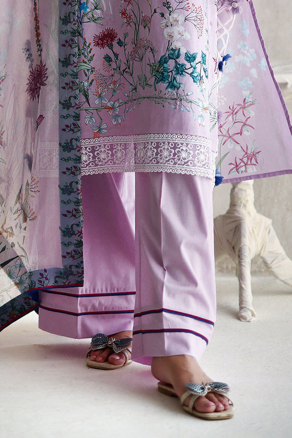 3 Piece Embroidered Printed Lawn Suit with Printed Chiffon Dupatta and Embroidered Sleeve Border
