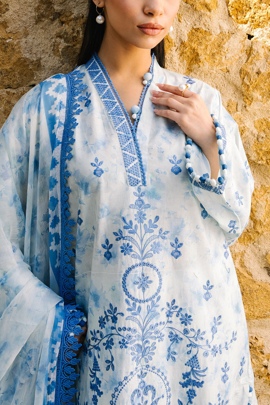 3 Piece Embroidered Printed Lawn Suit with Border and Printed Chiffon Dupatta