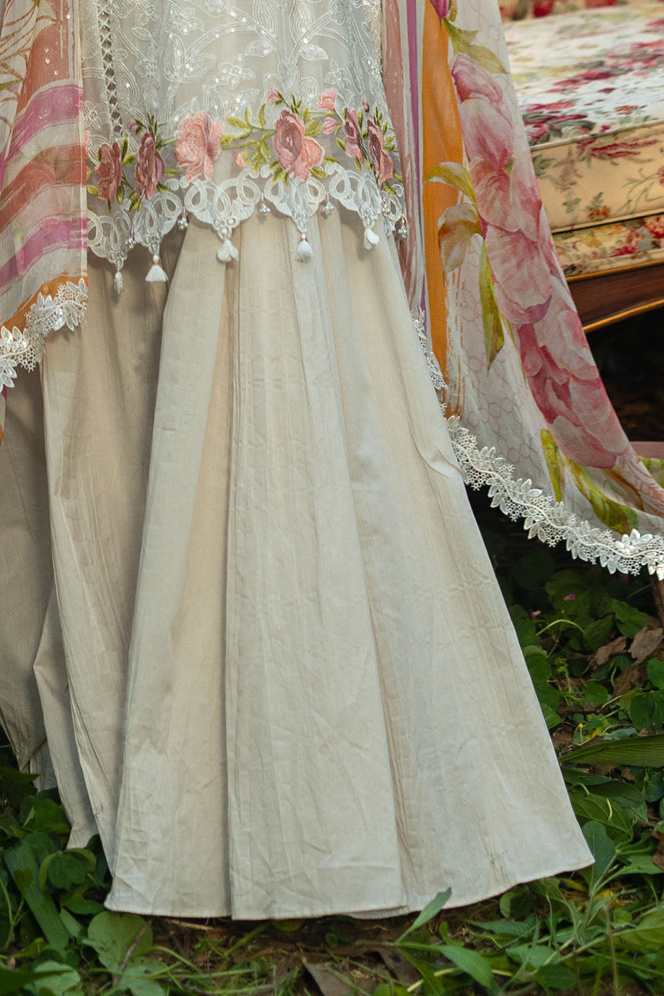3 Piece Sequins Embroidered Chiffon Suit with Inner and Sequins Embroidered Organza Details and Printed Chiffon Dupatta