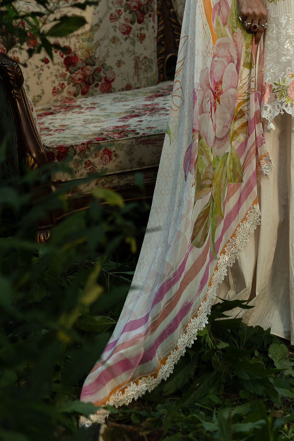 3 Piece Sequins Embroidered Chiffon Suit with Inner and Sequins Embroidered Organza Details and Printed Chiffon Dupatta