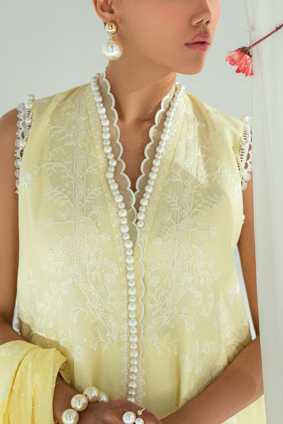 3 Piece Embroidered Lawn Suit with Lacquer Printed Denting Dupatta