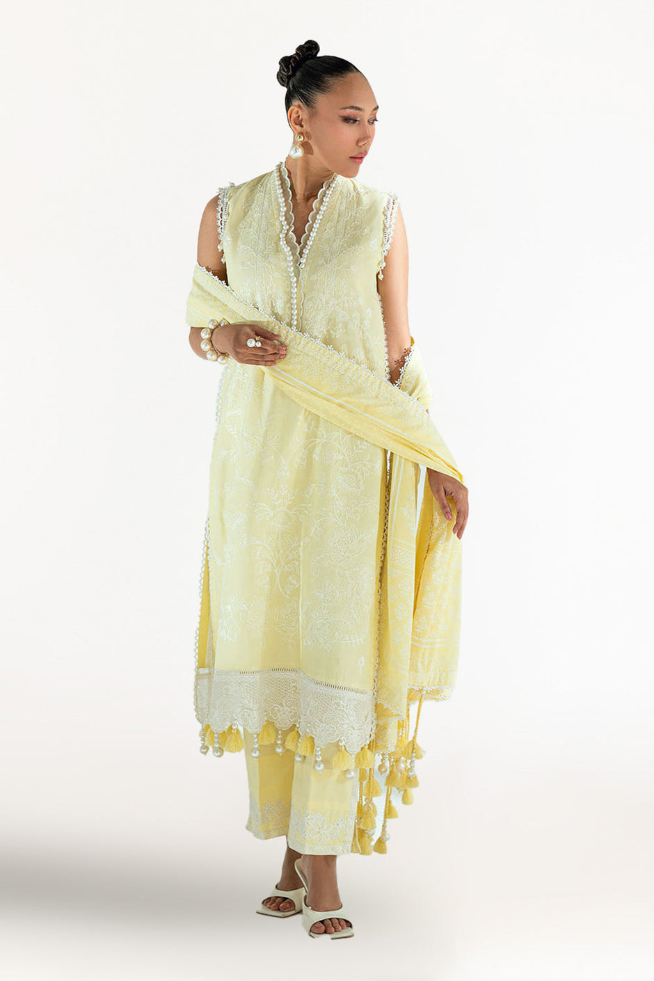 3 Piece Embroidered Lawn Suit with Lacquer Printed Denting Dupatta
