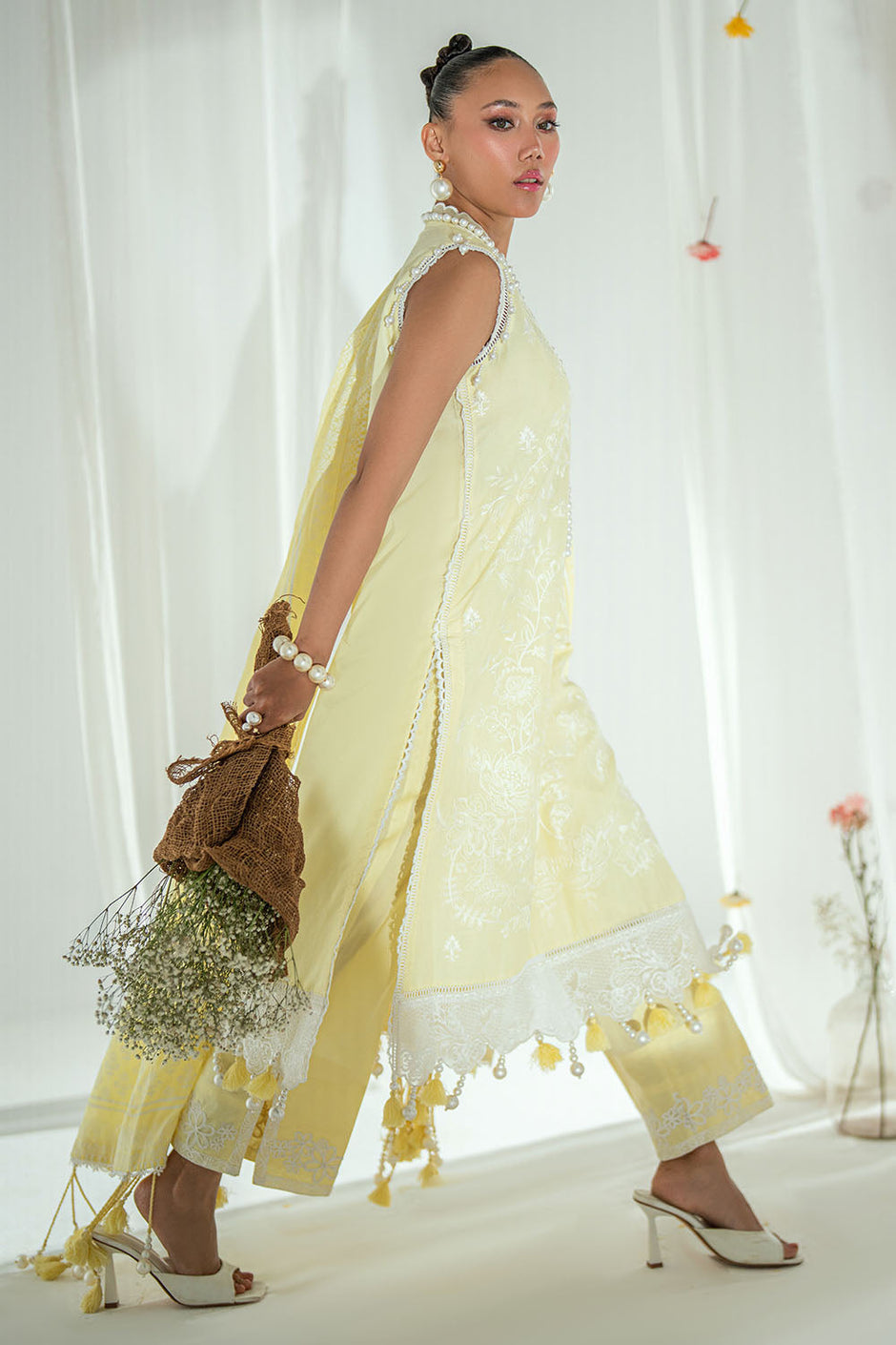 3 Piece Embroidered Lawn Suit with Lacquer Printed Denting Dupatta