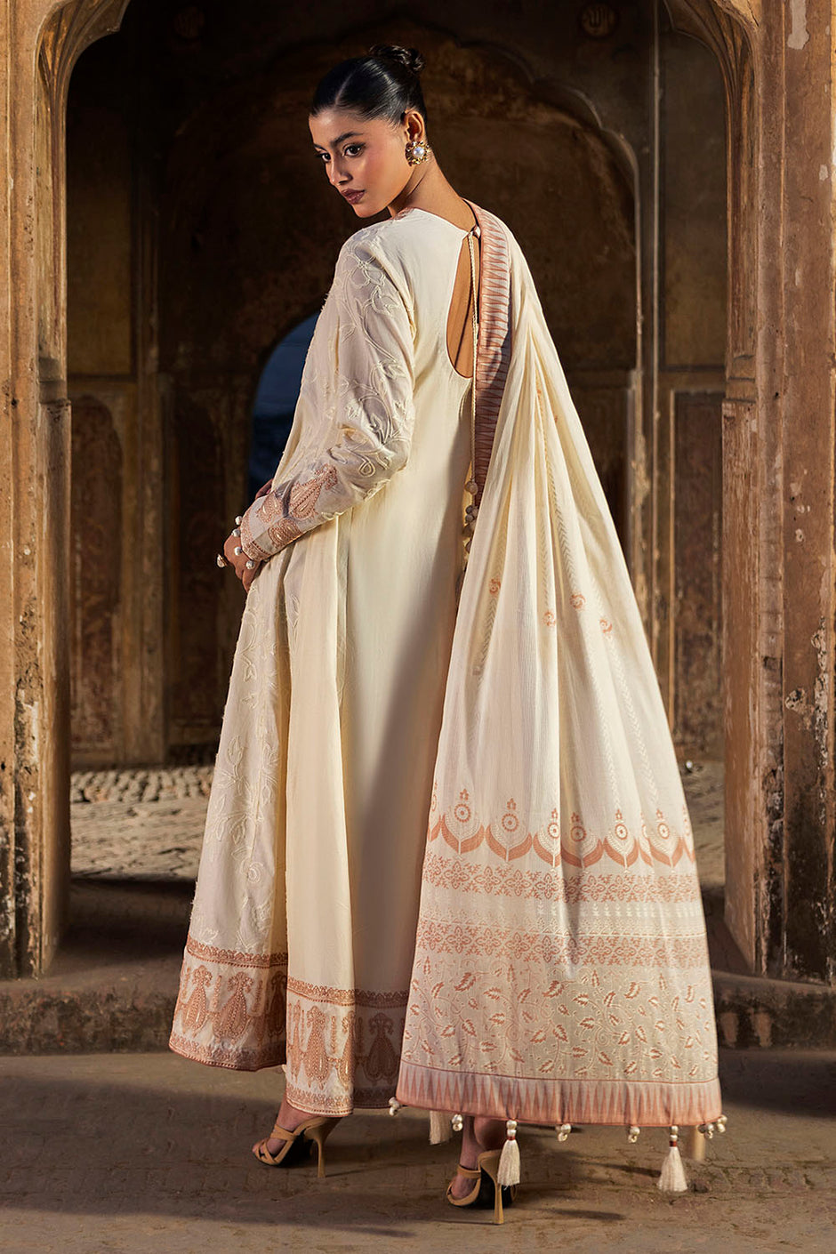 3 Piece Embroidered Lawn Suit with Lacquer Printed Denting Dupatta