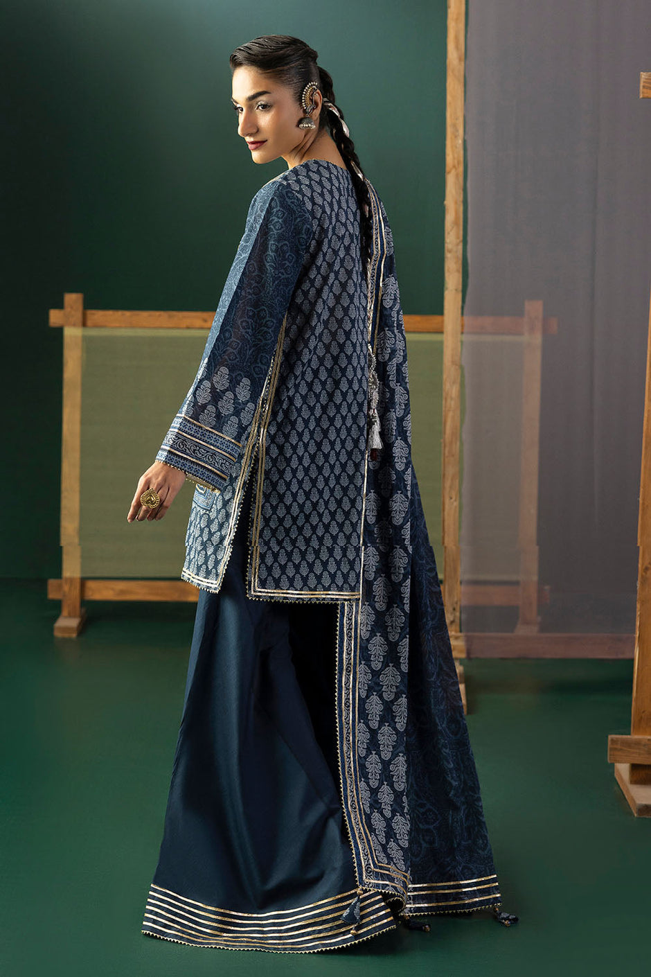 3 Piece Gota Embroidered Lawn Suit with Printed Lawn Dupatta