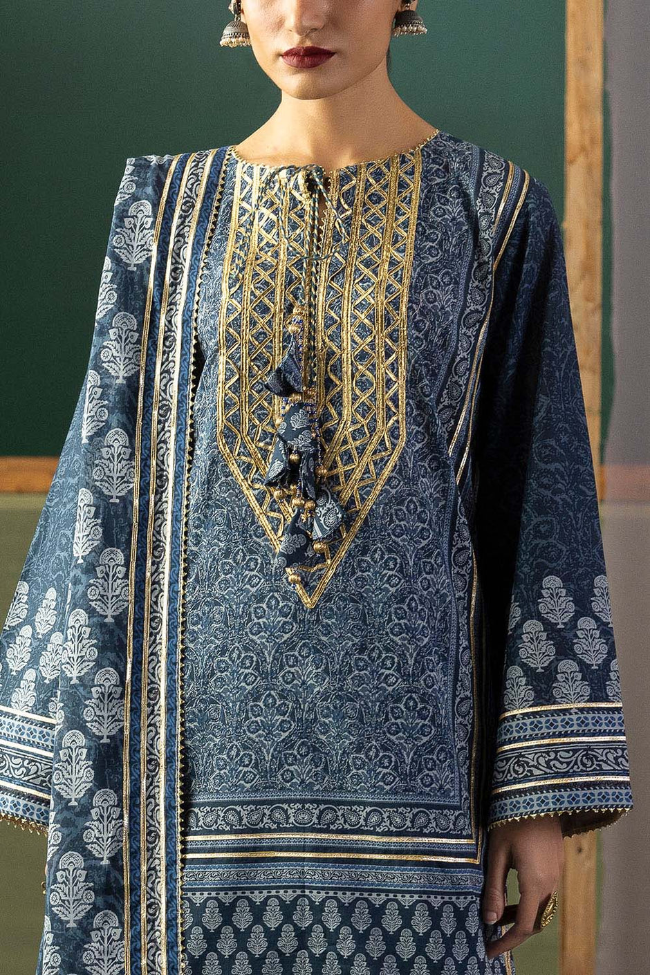 3 Piece Gota Embroidered Lawn Suit with Printed Lawn Dupatta