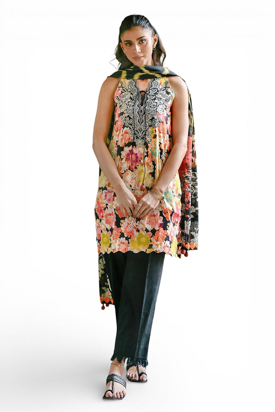 3 Piece Embroidered Printed Lawn Suit with Denting Lawn Dupatta and Neckline