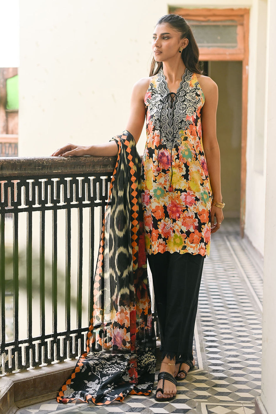 3 Piece Embroidered Printed Lawn Suit with Denting Lawn Dupatta and Neckline