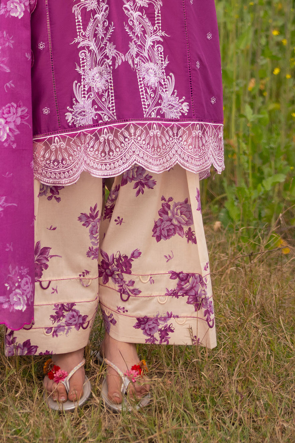 3 Piece Embroidered Lawn Suit with Embroidered Borders and Printed Trouser