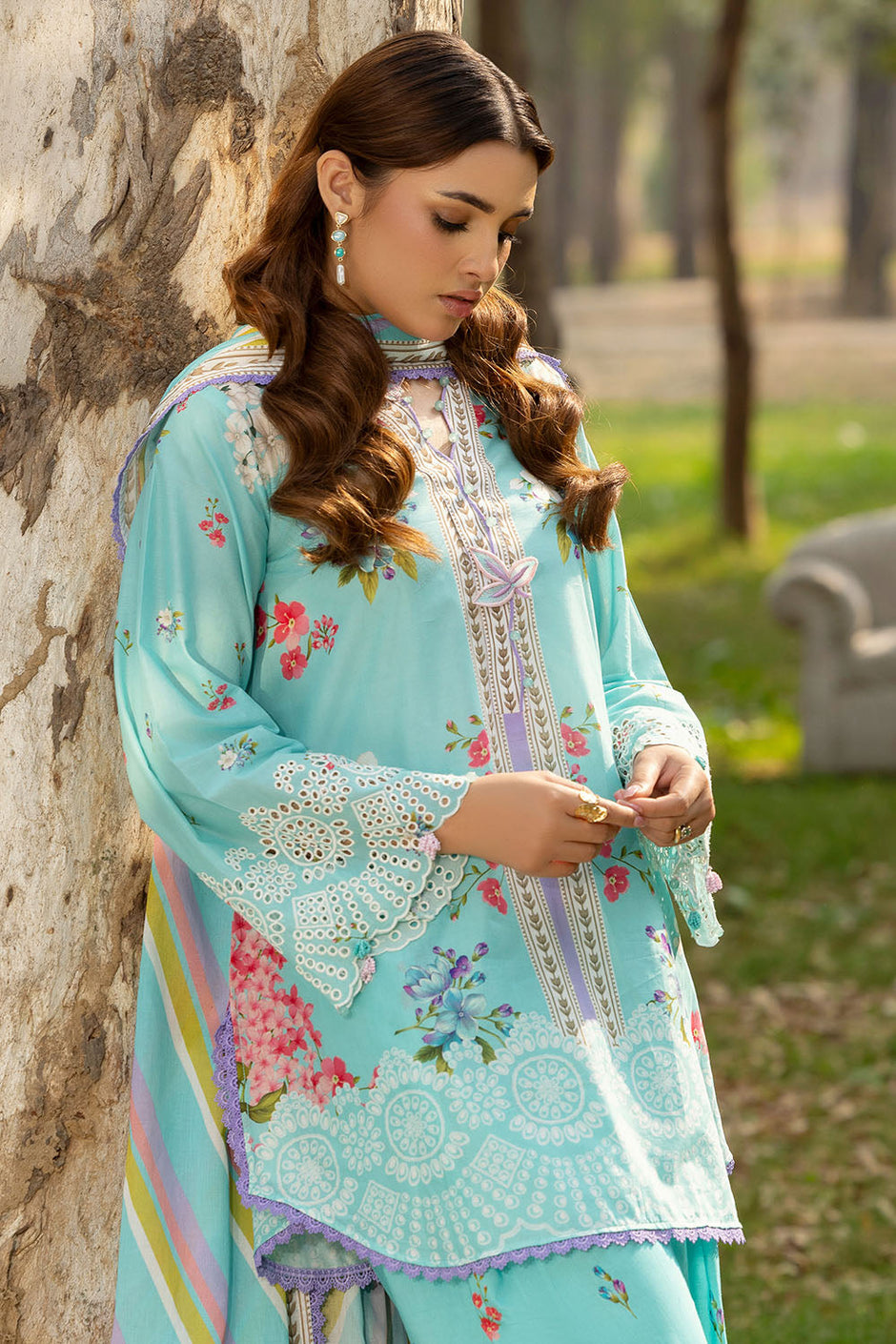 3 Piece Printed Lawn Suit with Embroidered Sleeves and Printed Trouser
