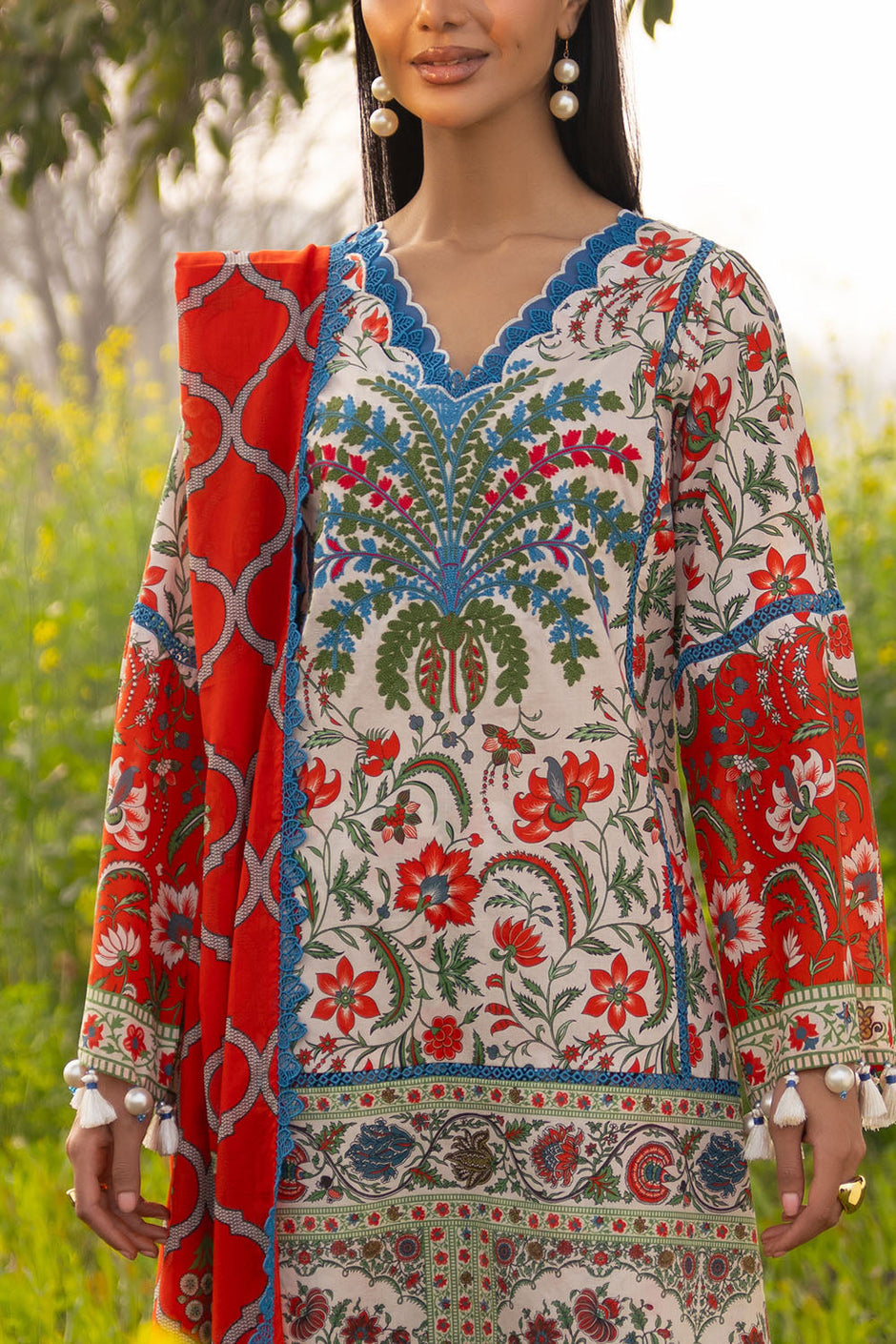 3 Piece Embroidered Printed Lawn Suit with Printed Trouser