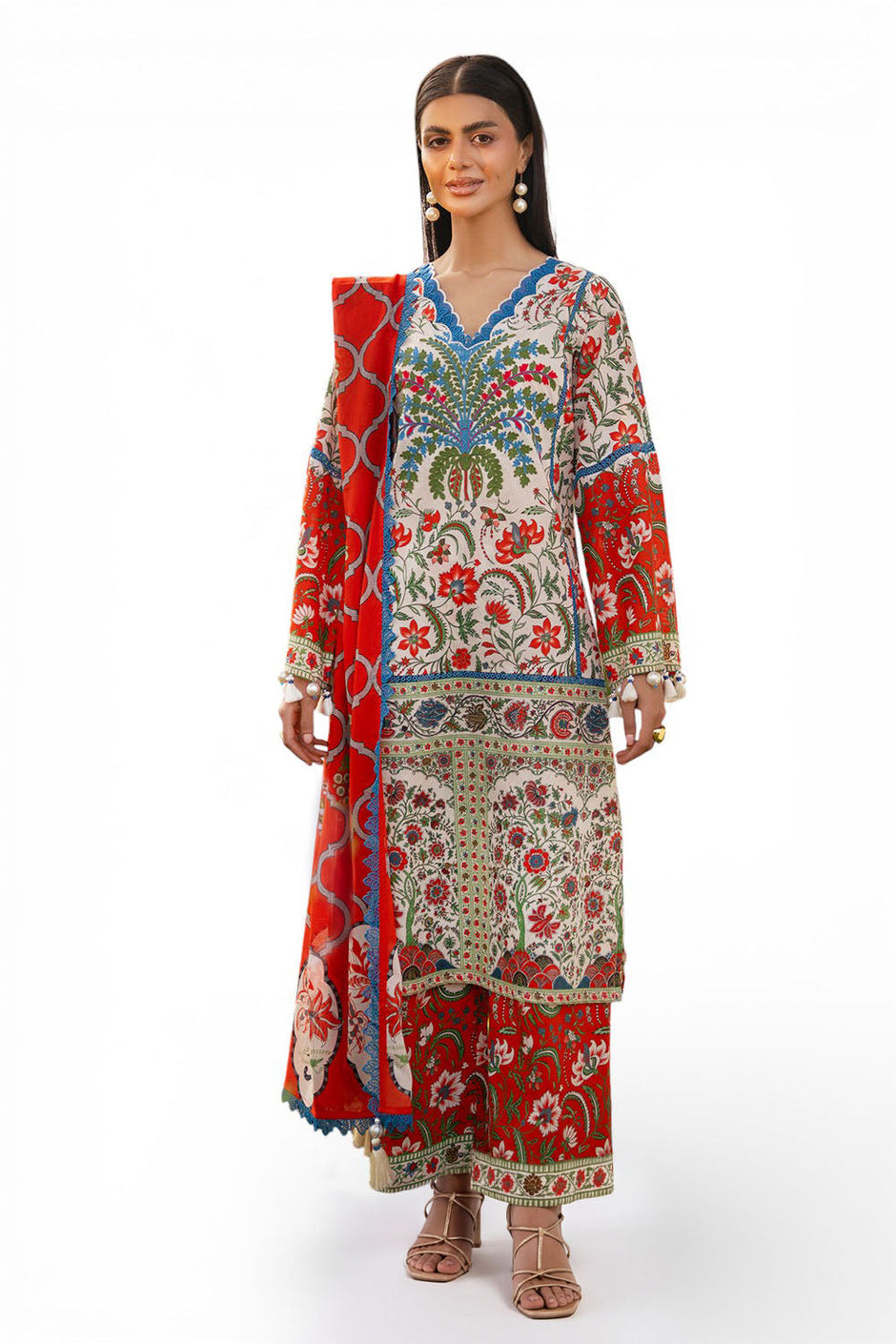3 Piece Embroidered Printed Lawn Suit with Printed Trouser