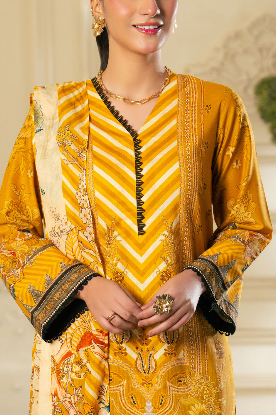 3 Piece Printed Cross Hatch Suit with Lawn Dupatta