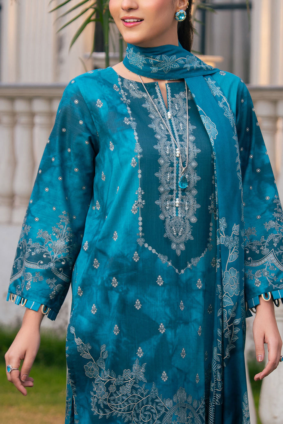 3 Piece Printed Cross Hatch Suit with Lawn Dupatta