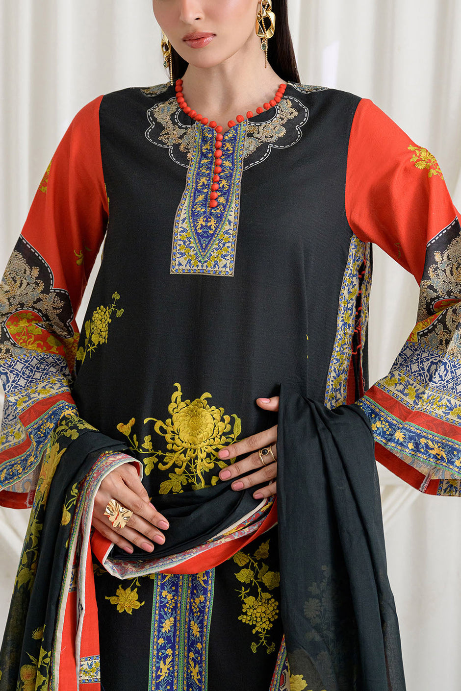3 Piece Printed Dobby Suit with Printed Lawn Dupatta and Dyed Trouser