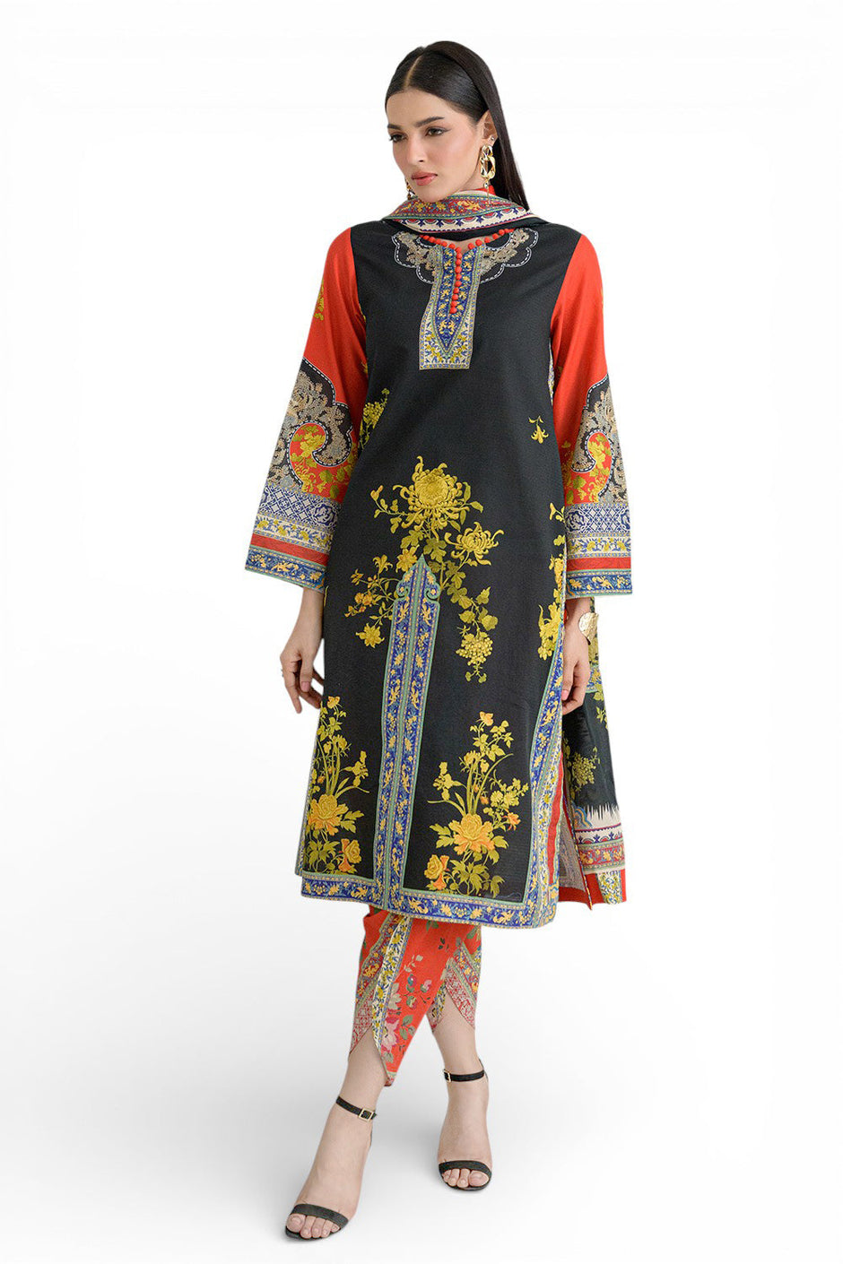 3 Piece Printed Dobby Suit with Printed Lawn Dupatta and Dyed Trouser