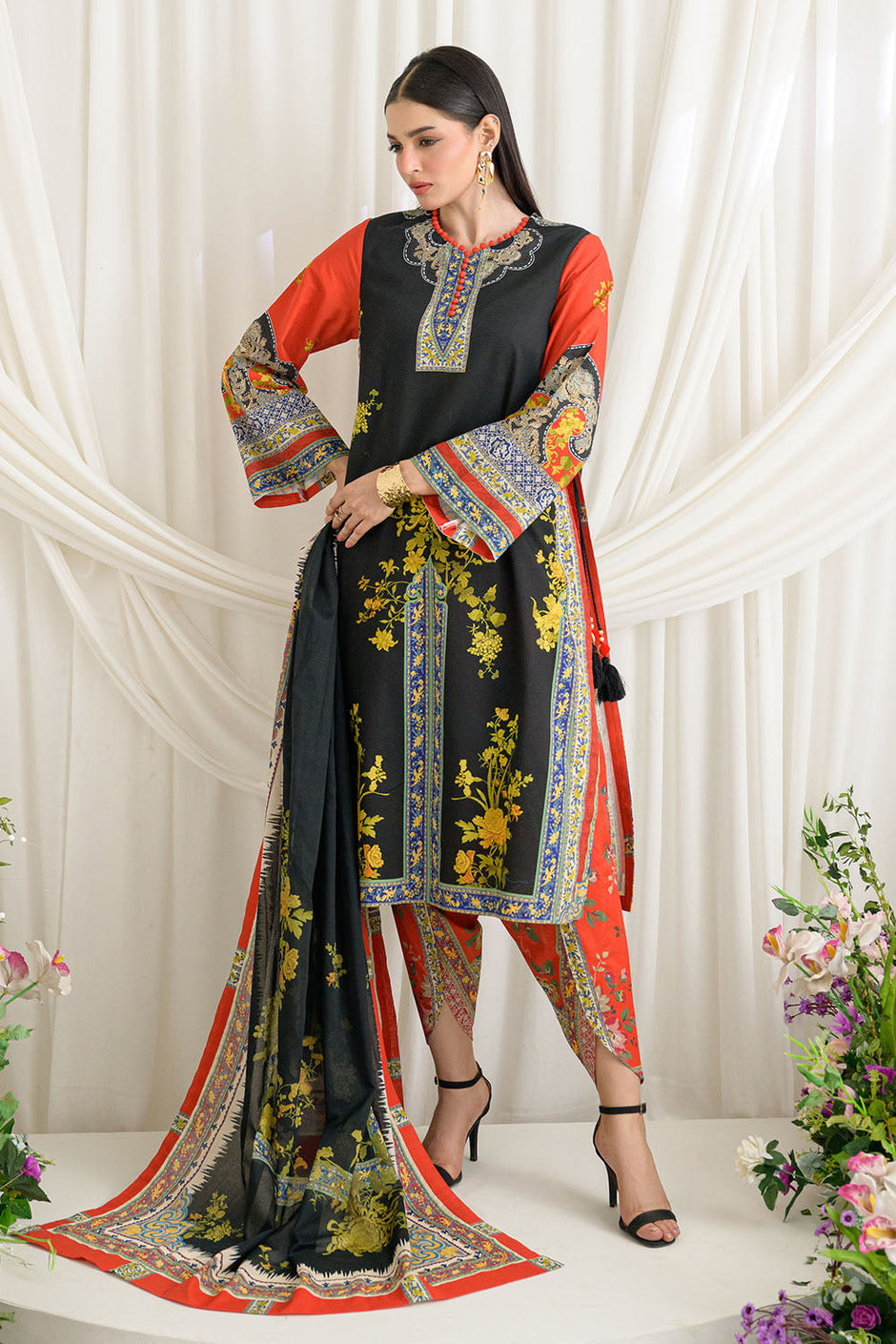 3 Piece Printed Dobby Suit with Printed Lawn Dupatta and Dyed Trouser