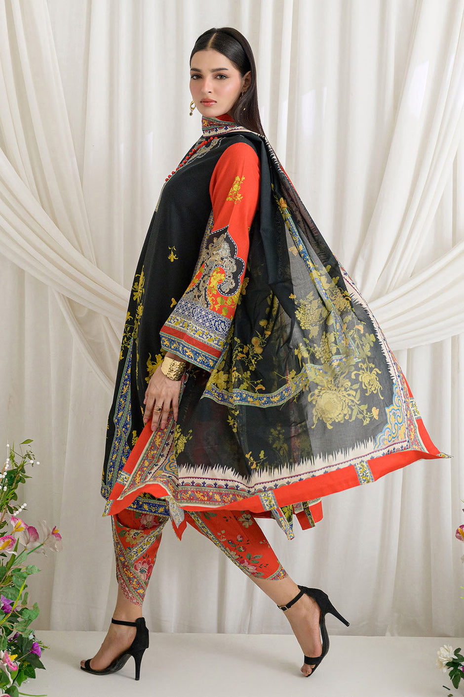 3 Piece Printed Dobby Suit with Printed Lawn Dupatta and Dyed Trouser