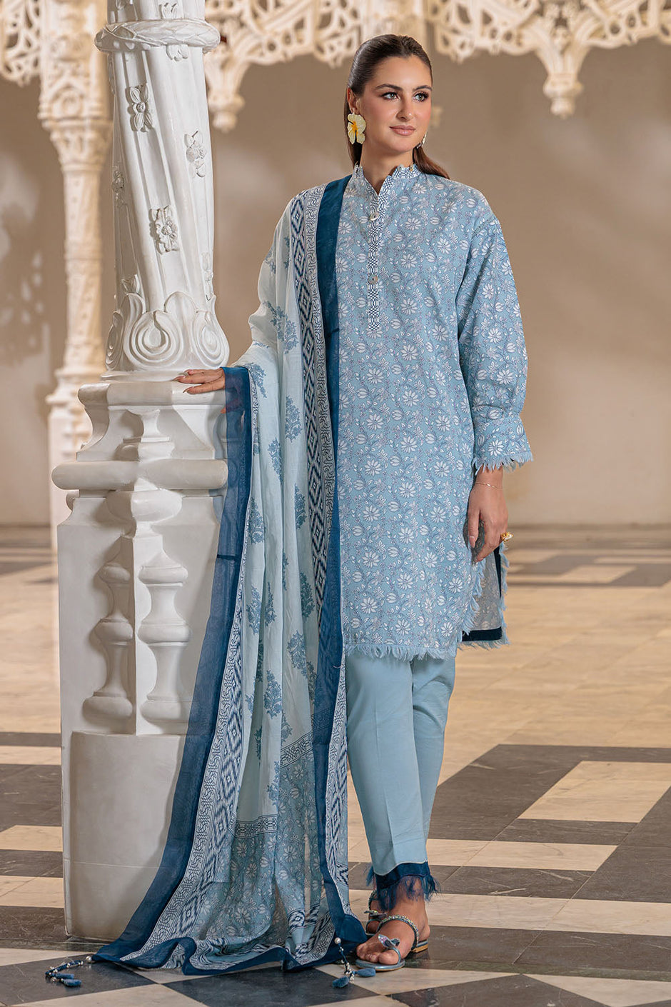 3 Piece Printed Lawn Suit and Dyed Trouser
