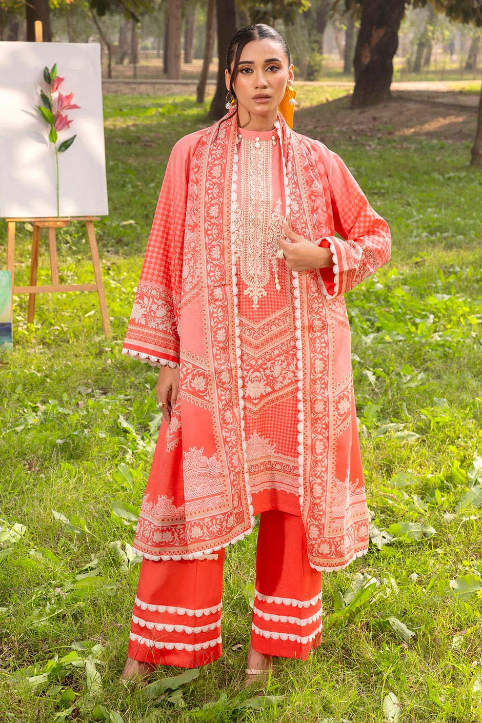 3 Piece Printed Lawn Suit with Embroidered Neckline