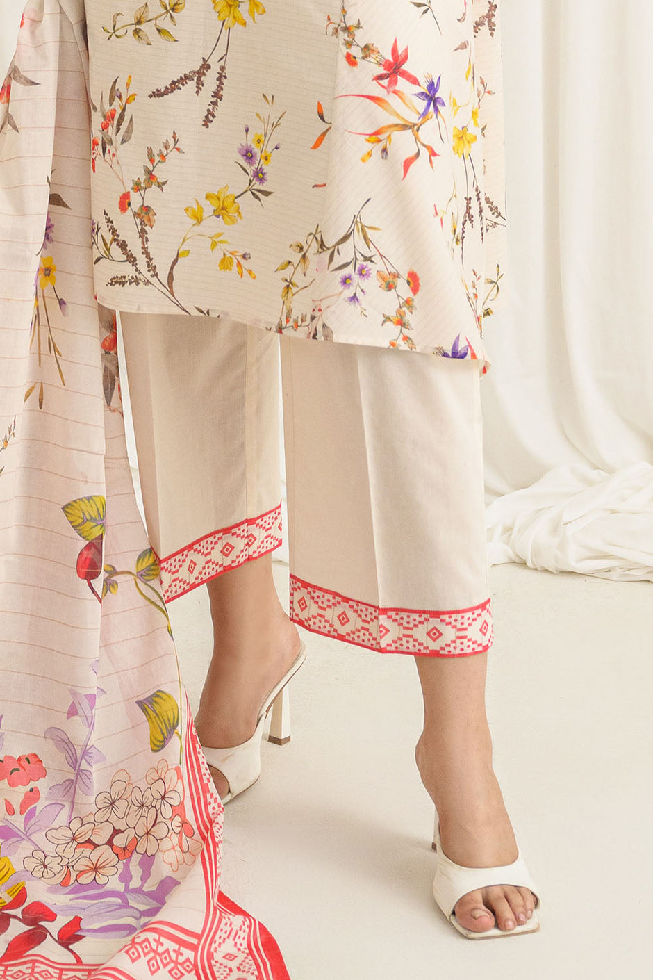 3 Piece Printed Mehsuri Stripe Lawn Suit with Printed Mehsuri Stripe Lawn Dupatta and Dyed Trouser