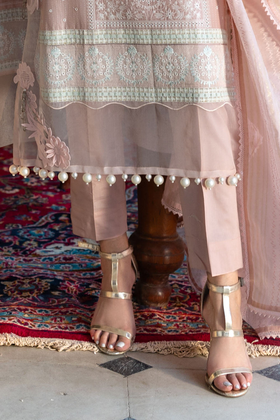 3 Piece Embroidered Dobby Suit with Borders and Zari Dupatta