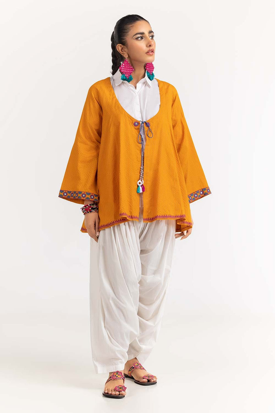 Dyed Cotton Stripes Embroidered Kurti GLS-23-231