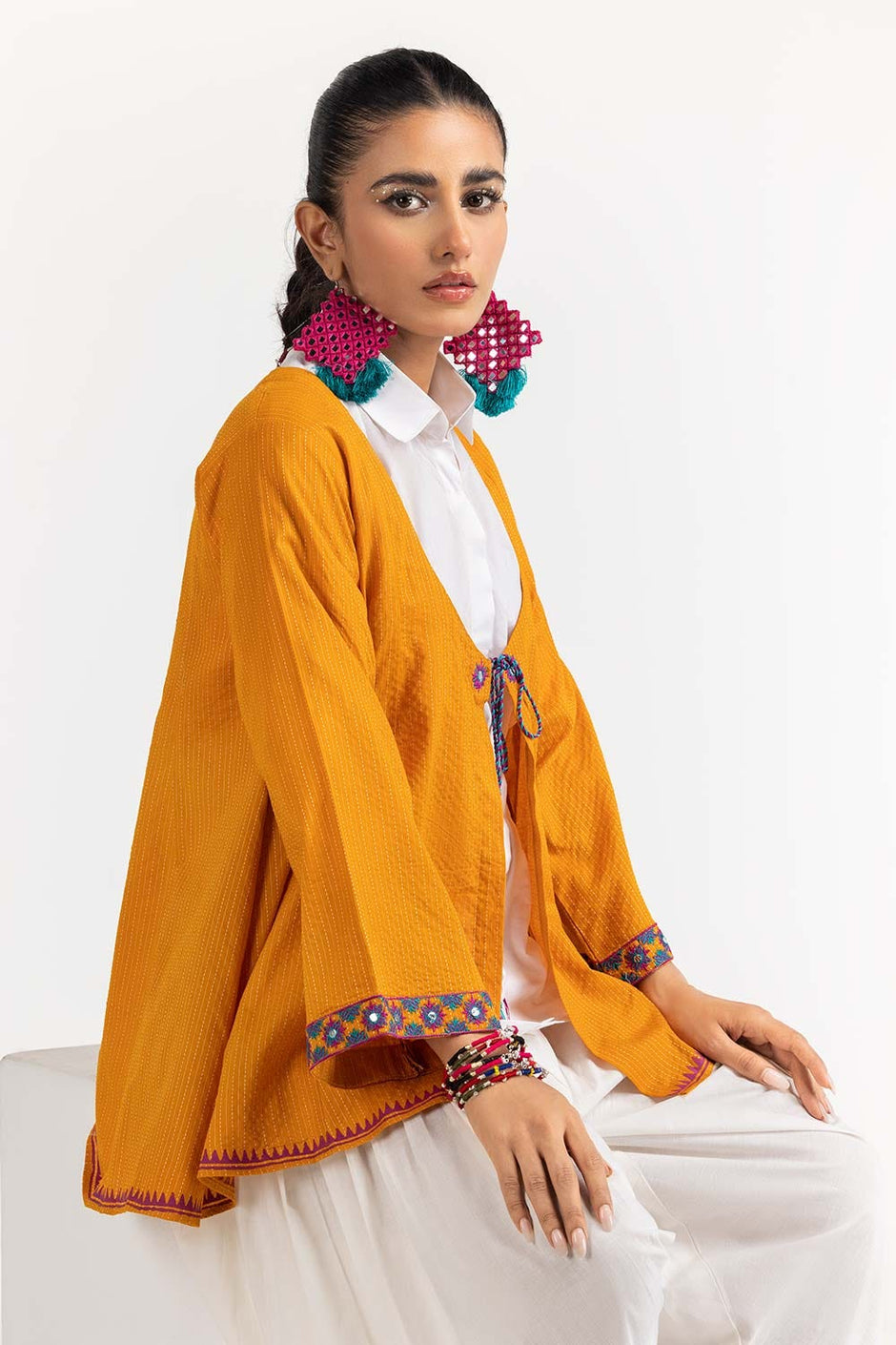 Dyed Cotton Stripes Embroidered Kurti GLS-23-231