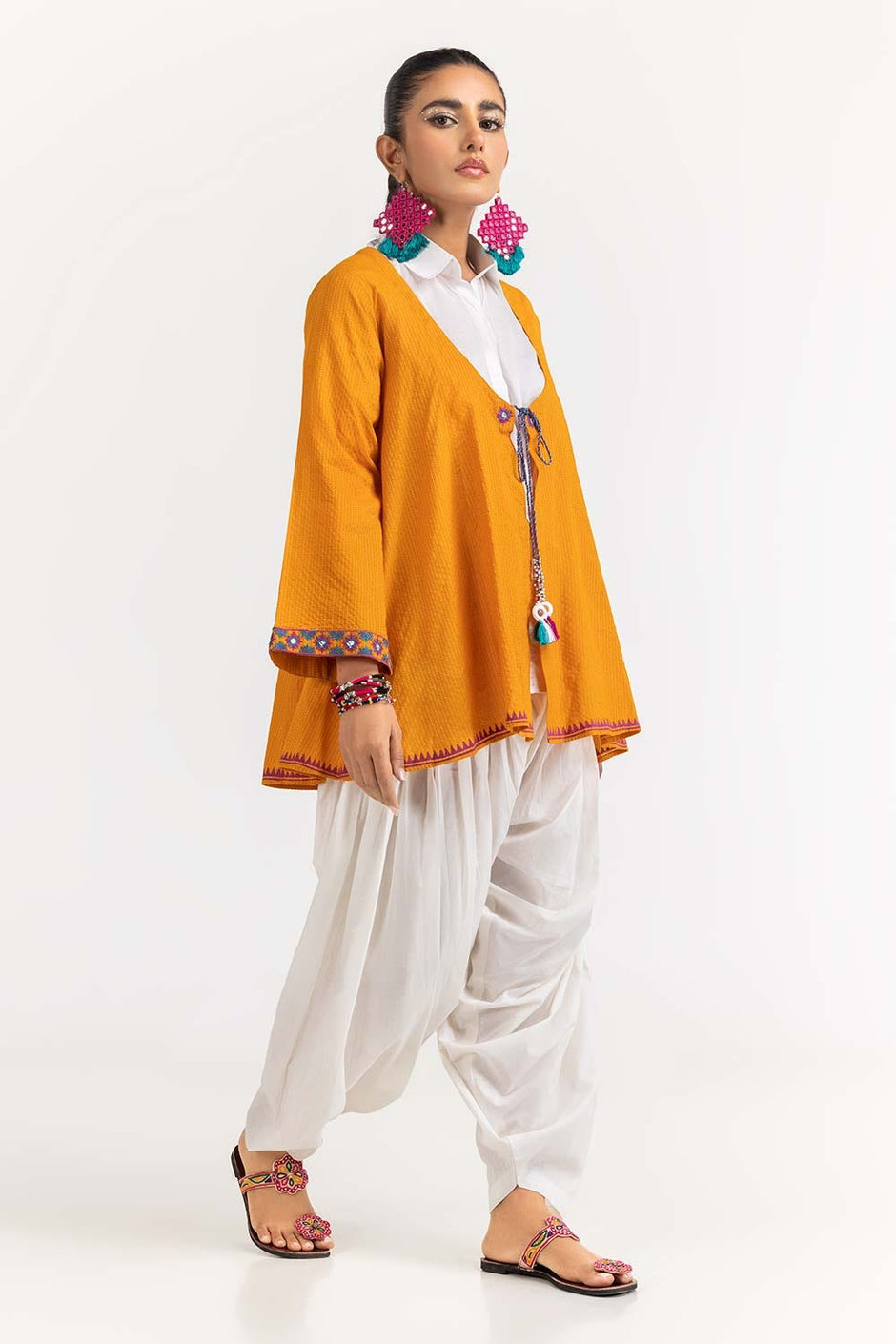 Dyed Cotton Stripes Embroidered Kurti GLS-23-231