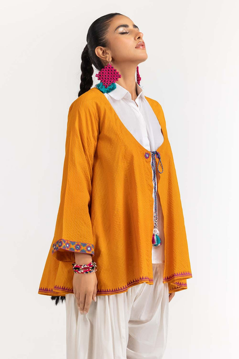 Dyed Cotton Stripes Embroidered Kurti GLS-23-231