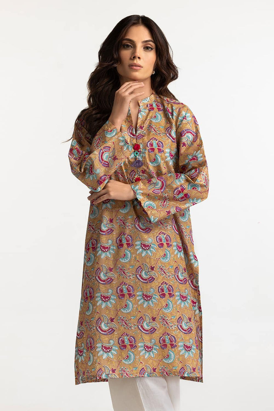Lawn Gold Printed Shirt IUSTK-284