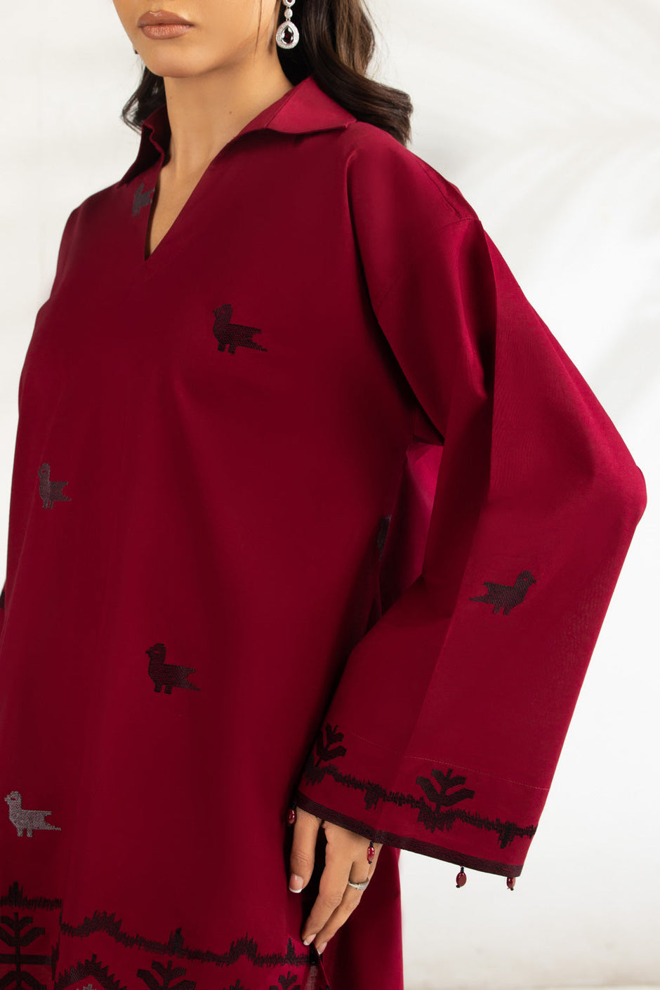 3PC Cambric Embroidered Suit With Printed Scarf