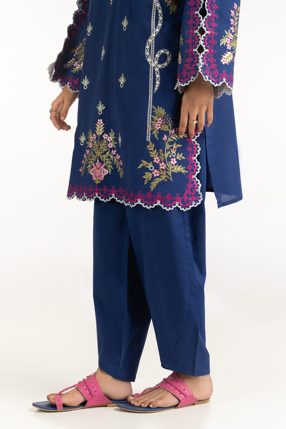 3PC Cambric Embroidered Suit With Printed Scarf